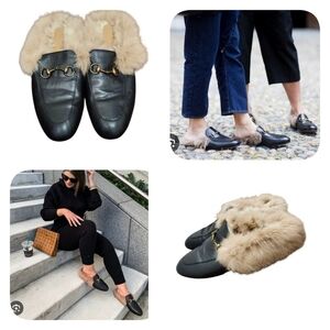 Women's Leather Loafers Rabbit Lined Leather Backless Loafers Size 7